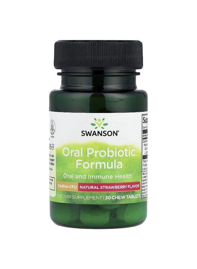 SWANSON سوانسون، تركيبة بروبيوتيك فموية، فراولة طبيعية، 3 مليار CFU، 30 قرص مضغ - Image 1