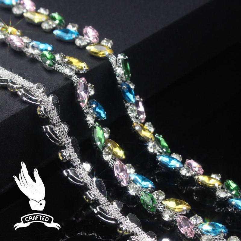 PEARLY JUN 1 Yard Rhinestone Trim Chain Light Color String Strips Crystal Applique Fringe Ribbon Beads Sewing for Dress DIY Party Wedding Bouquet Decoration Bridal Costume Embellishment - Image 3