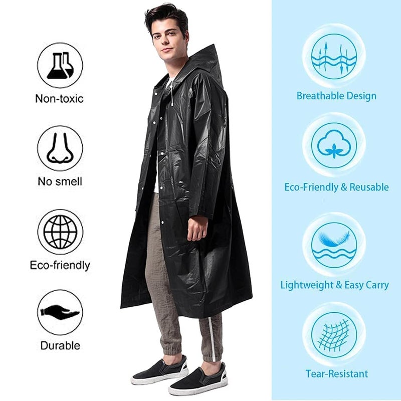 Rain Poncho for Adults, 1 Pack EVA Reusable Raincoat Jacket for Men and Women, Packable for Family Fishing, Travel, or Emergency Use, with Hood and Elastic Sleeves - Image 4