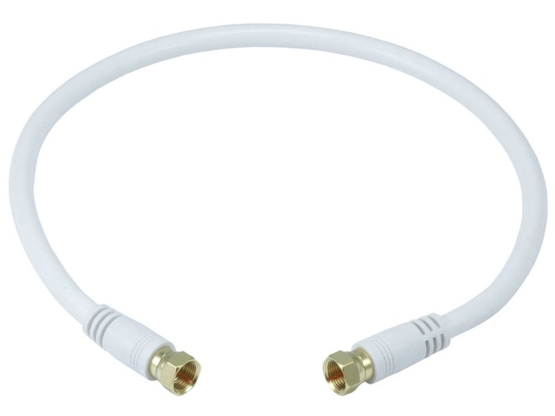 Monoprice RG6 Quad Shield CL2 Coaxial Cable with F Type Connector, 1.5ft, White - Image 1