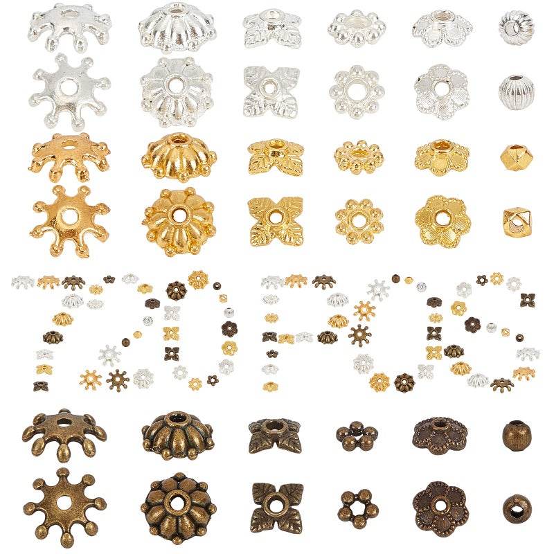 SUNNYCLUE 720Pcs Flower Bead Caps Spacer Beads Set Filigree Iron 6Petal Floral Caps Tibetan Style Flower End Spacers for Jewelry Making Findings Necklaces Bracelets DIY Supplies - Image 3