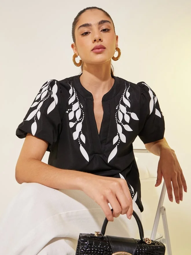 Take Two Graphic Print Puff Sleeves Blouse