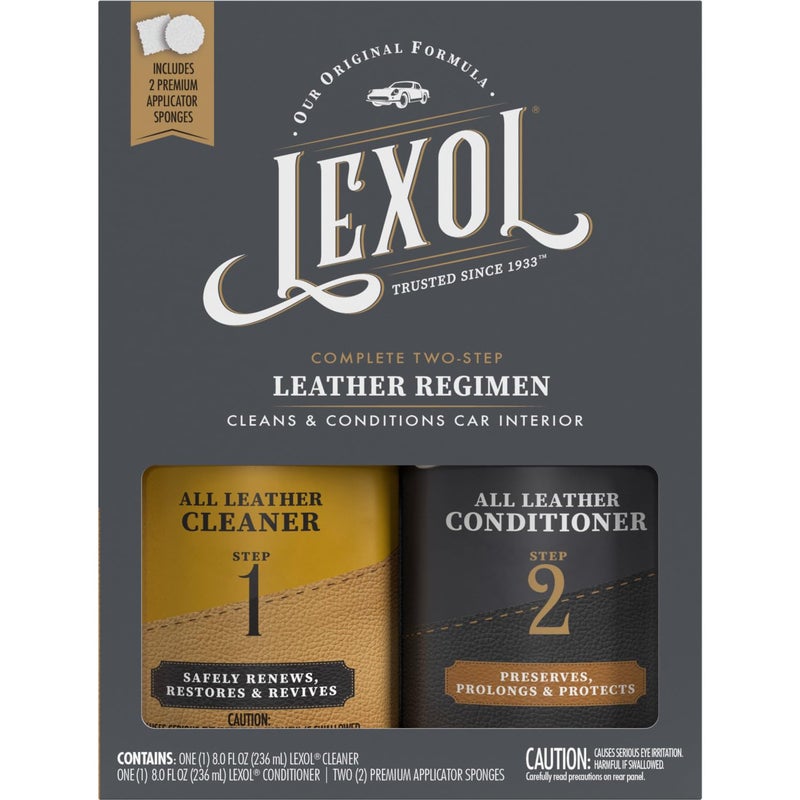 Lexol Leather Conditioner and Cleaner Kit by Lexol, Use on Furniture, Car Interiors, Shoes, Handbags, Includes 2 Application Sponges, Two-Step System, 8 oz Each - Image 1