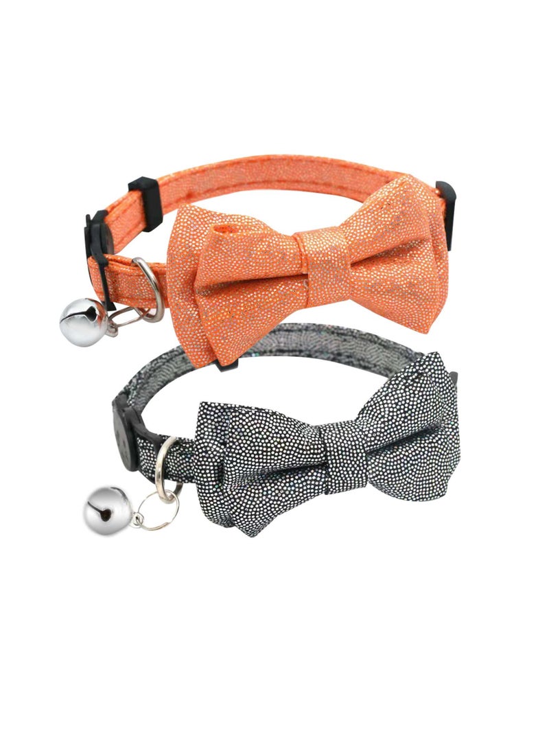 Excefore Cat Collars for Girl Cats, 2 Pcs Breakaway Cat Collars with Bell, Orange and Black Kitten Collars with Detachable Bell and Bow - Image 1