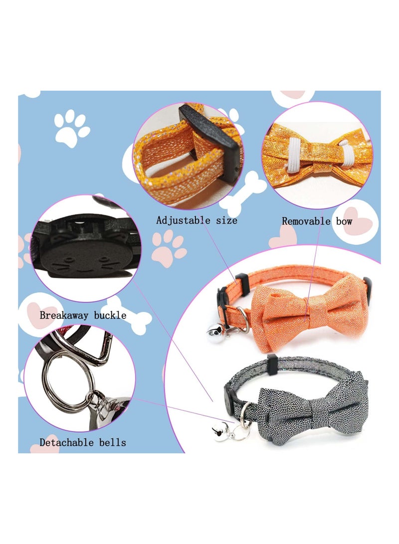 Excefore Cat Collars for Girl Cats, 2 Pcs Breakaway Cat Collars with Bell, Orange and Black Kitten Collars with Detachable Bell and Bow - Image 3