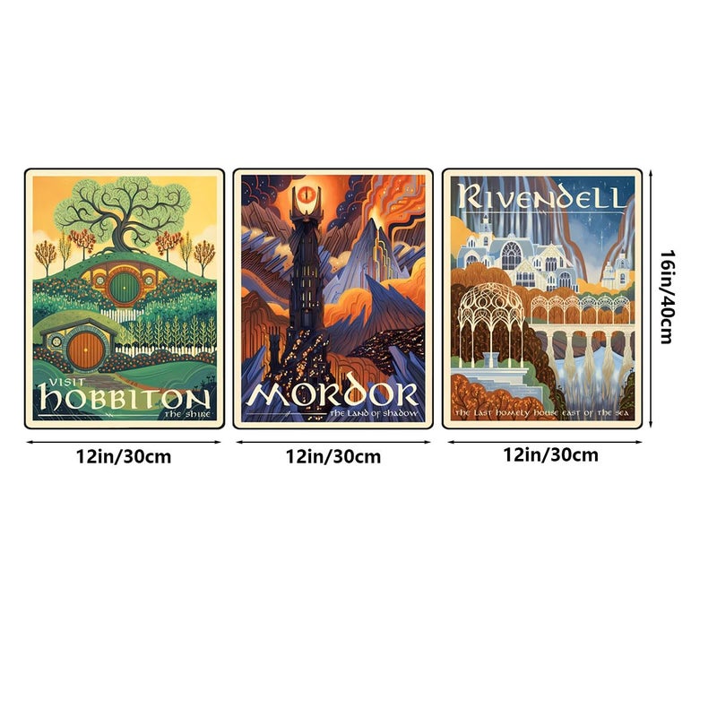 Meksular Middle Earth Landscape Wall Art Prints Canvas PaintingFantasy Posters, Pictures, For Travel Gift, Canvas Art, For Office Home Decor Bedroom Living Room Wall Decor. (Hobbiton-3pcs-edge binding, 16L" x 12W") - Image 5
