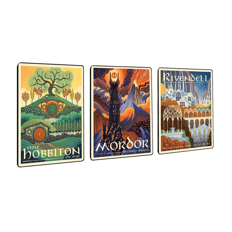 Meksular Middle Earth Landscape Wall Art Prints Canvas PaintingFantasy Posters, Pictures, For Travel Gift, Canvas Art, For Office Home Decor Bedroom Living Room Wall Decor. (Hobbiton-3pcs-edge binding, 16L" x 12W") - Image 1