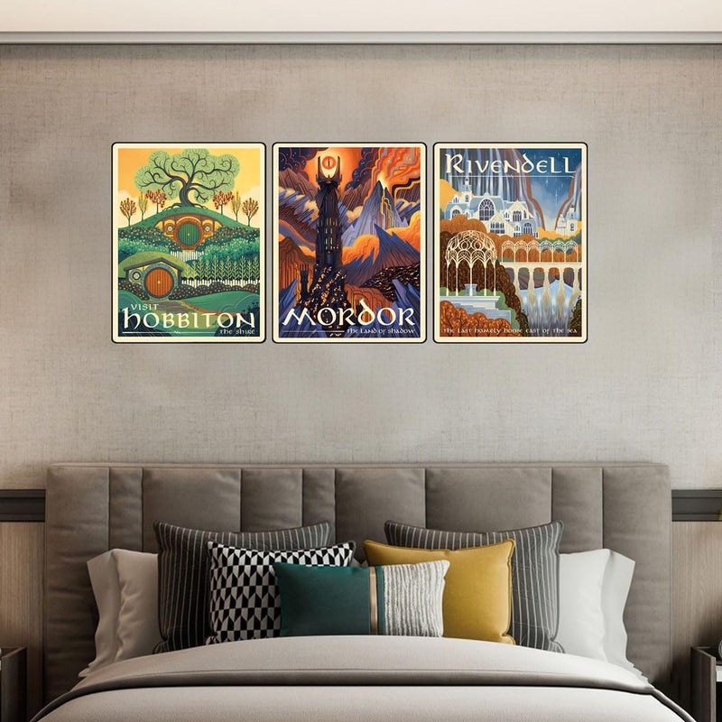 Meksular Middle Earth Landscape Wall Art Prints Canvas PaintingFantasy Posters, Pictures, For Travel Gift, Canvas Art, For Office Home Decor Bedroom Living Room Wall Decor. (Hobbiton-3pcs-edge binding, 16L" x 12W") - Image 4