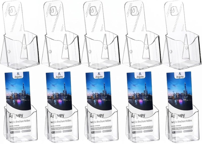 Argvey Acrylic Brochure Holder, 10 Pack Plastic Trifold 4 Inches Wide Pamphlet Holder Wall Mount/Countertop Organizer for Display Flyer, Booklet, Document, Literature - Image 1