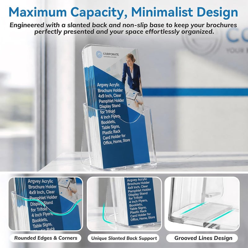 Argvey Acrylic Brochure Holder, 10 Pack Plastic Trifold 4 Inches Wide Pamphlet Holder Wall Mount/Countertop Organizer for Display Flyer, Booklet, Document, Literature - Image 3