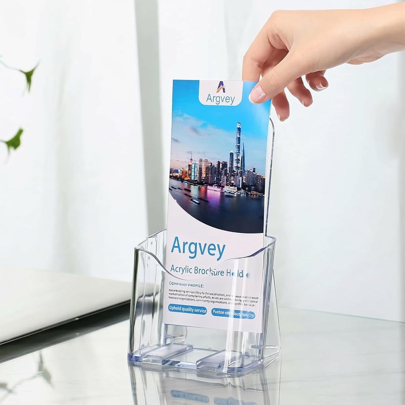 Argvey Acrylic Brochure Holder, 10 Pack Plastic Trifold 4 Inches Wide Pamphlet Holder Wall Mount/Countertop Organizer for Display Flyer, Booklet, Document, Literature - Image 2