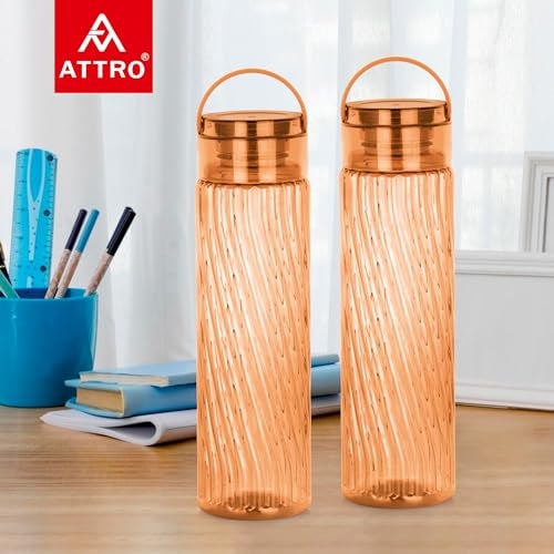 Attro O2 Spring 1000ml Water Bottle with Easy to Carry Handle Leak-proof BPA Free Plastic Material-Set of 2 Brown - Image 2