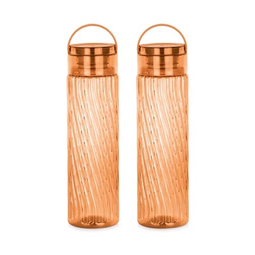 Attro O2 Spring 1000ml Water Bottle with Easy to Carry Handle Leak-proof BPA Free Plastic Material-Set of 2 Brown - Image 1
