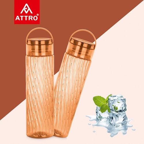 Attro O2 Spring 1000ml Water Bottle with Easy to Carry Handle Leak-proof BPA Free Plastic Material-Set of 2 Brown - Image 4