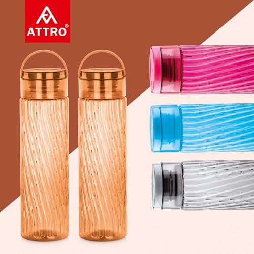 Attro O2 Spring 1000ml Water Bottle with Easy to Carry Handle Leak-proof BPA Free Plastic Material-Set of 2 Brown - Image 3