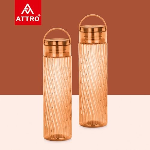 Attro O2 Spring 1000ml Water Bottle with Easy to Carry Handle Leak-proof BPA Free Plastic Material-Set of 2 Brown - Image 5
