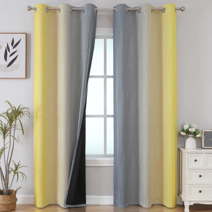 GREY AND YELLOW BLACKOUT CURTAINS 84 INCH LENGTH 2 PANELS SET 100 BLACKOUT CURTAINS FOR LIVING ROOM THERMAL INSULATED GRADIENT DRAPES FULL LIGHT BLOCKING OMBRE CURTAINS FOR BOYS BEDROOM42X84INCH