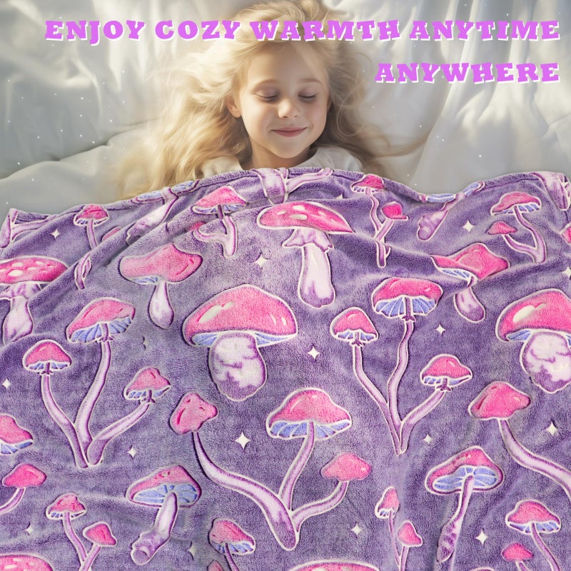 MIBOI Glow in The Dark Cute Mushroom Throw Blanket Mushroom Blankets for Adult Girls Decor Soft Fleece Blanket Twin for Kids Bed Couch Kids Birthday - Image 3
