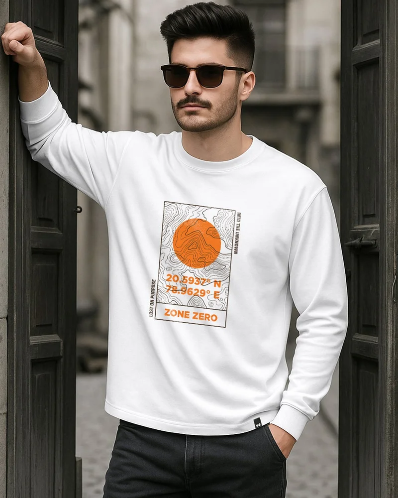 بيواكوف تيشيرت رجالي أبيض مطبوع برسومات زون زيرو بقصة واسعة