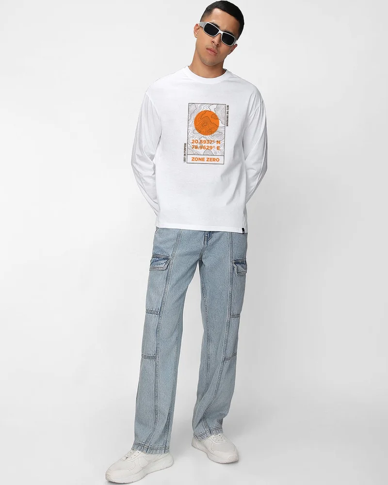 bewakoof  Men's White Zone Zero Graphic Printed Oversized T-shirt  | Best Price UAE