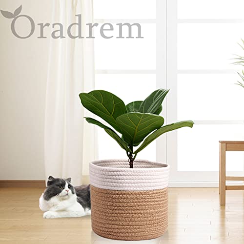 Oradrem 11 Cotton Rope Plant Basket Modern Woven Baskets for 10 Flower Pot Floor Indoor PlantersStorage Organizer Baskets Home DecorBrown White 11x 11 - Image 3