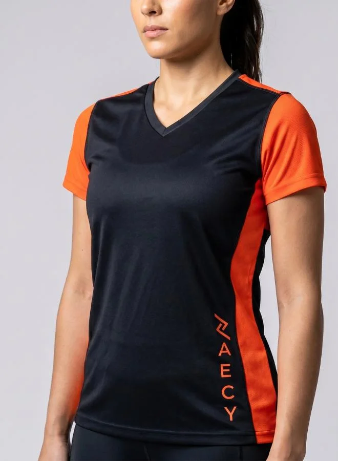 Zaecy Night Empyrean Black Sunset Orange Women's V-neck T-shirt for Women | Best Price UAE