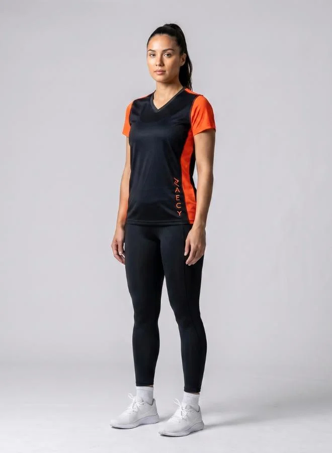Zaecy Night Empyrean Black Sunset Orange Women's V-neck T-shirt for Women | Best Price UAE