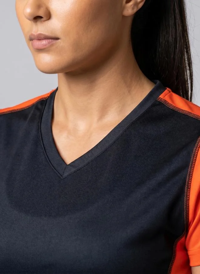 Zaecy Night Empyrean Black Sunset Orange Women's V-neck T-shirt for Women | Best Price UAE