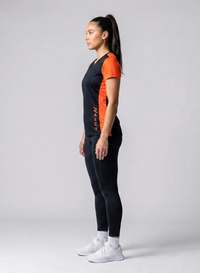 Zaecy Night Empyrean Black Sunset Orange Women's V-neck T-shirt for Women | Best Price UAE