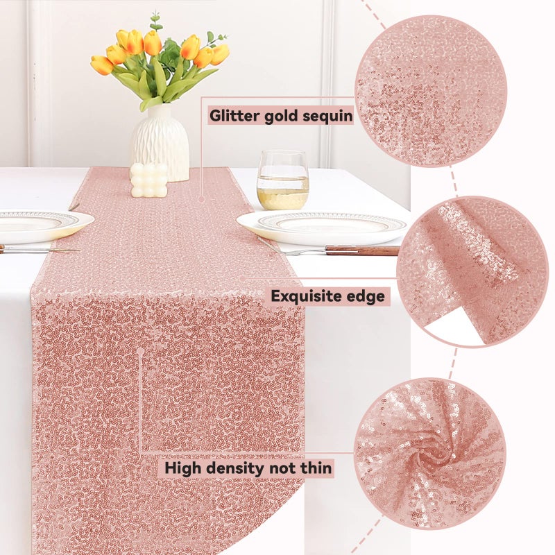 Sugargirl 10 Packs 12 x 72 inches Sequin Table Runner  Glitter Rose Gold Table Runner for Birthday Party Supplies Wedding Holiday Celebration Event Decorations - Image 3