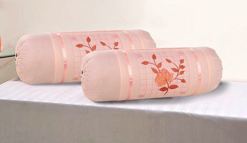 Rj Products ™ Flower Cotton Embroidery Bolsters Covers Set of 2 Piece (Peach) - Image 2