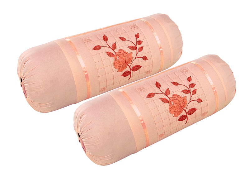 Rj Products ™ Flower Cotton Embroidery Bolsters Covers Set of 2 Piece (Peach) - Image 3
