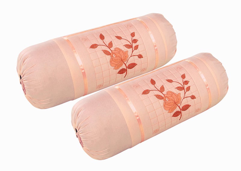 Rj Products ™ Flower Cotton Embroidery Bolsters Covers Set of 2 Piece (Peach) - Image 1