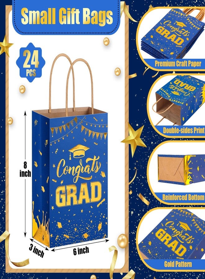 TaoBary 24 Pcs Blue Gold 2026 Graduation Gift Bags Congrats Grad Bags Party Favors with Handles Graduation Treat Paper Gifts for Grad Party Supplies, 8 x 6 x 3 Inches - Image 3
