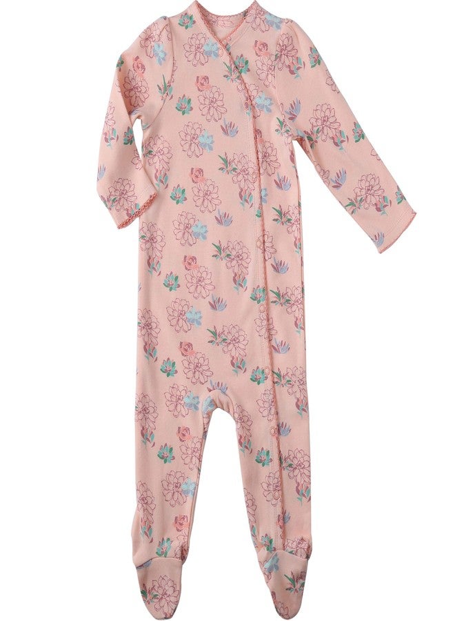 Asher and Olivia Baby Girls Footed Pajama Side Snap Footie Sleeper Blushing Flowers with Hat (6-9 Months) - Image 2