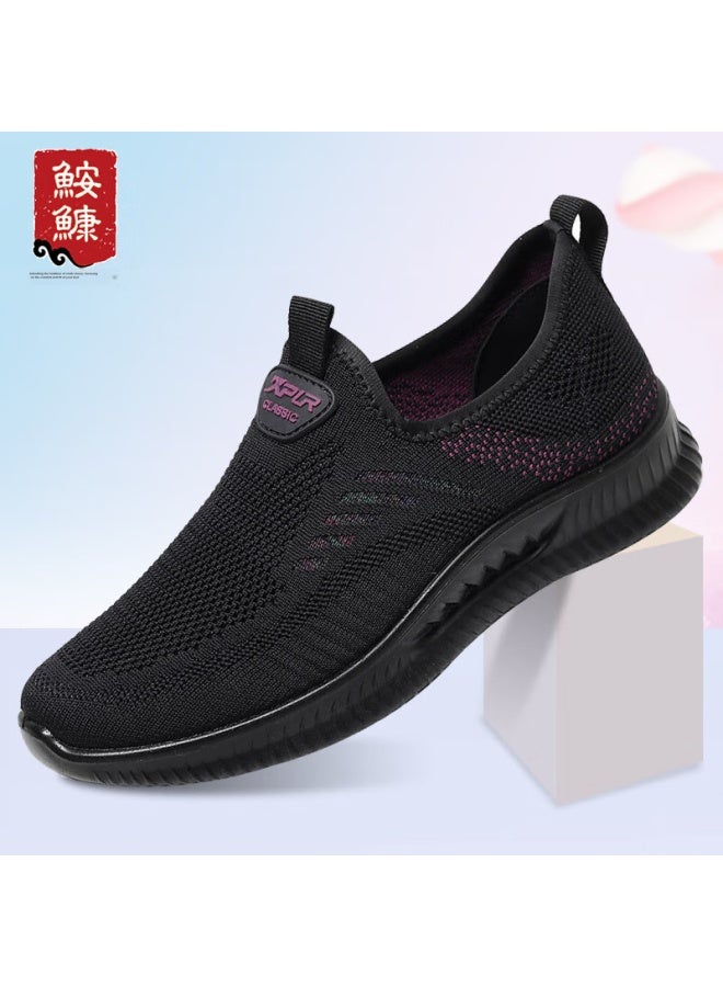 Anglerfish Spring And Autumn Old Beijing Cloth Shoes Breathable Mom Shoes Slip-on Casual Women's Sneakers Ak67807 Black 35 - Image 1