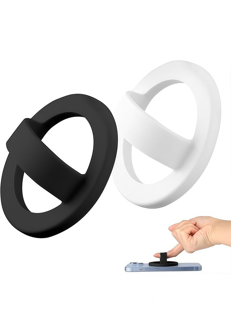 2PCS Smartphone holders with a magnetic ring for iPhone a powerful tool for carrying and moving the mobile phone easily and safely works with MagSafe (Black and White) - Image 1