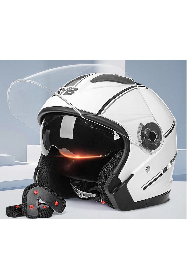 BYB Motorcycle Open Face Helmet For Men And Women Dual Lens Sun Visor Face Shield Top Lightweight Scooter Bike Retro 3/4 Helmet - Image 1
