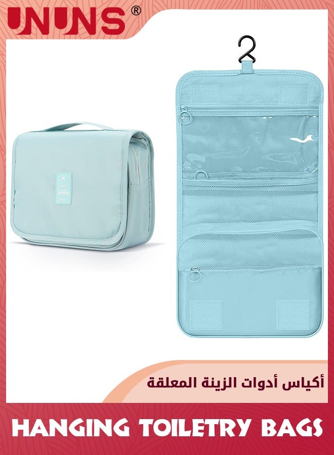 UNUNS Large Capacity Hanging Travel Storage Bag With Hanging Hook, Full Sized Travel Toiletry Bag Detachable Pouch, Waterproof Makeup Bag for Men and Women-Light Blue - Image 1