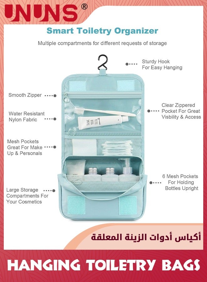 UNUNS Large Capacity Hanging Travel Storage Bag With Hanging Hook, Full Sized Travel Toiletry Bag Detachable Pouch, Waterproof Makeup Bag for Men and Women-Light Blue - Image 3