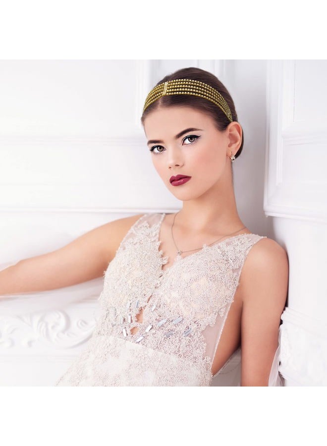 ANCIRS 2 Pack Multi Layered Elastic Headband for Women, Adjustable Rhinestone Bridal Headpieces, Stretchy Crystal Jewelry Hair Bands Accessories for Girls- Gold - Image 4
