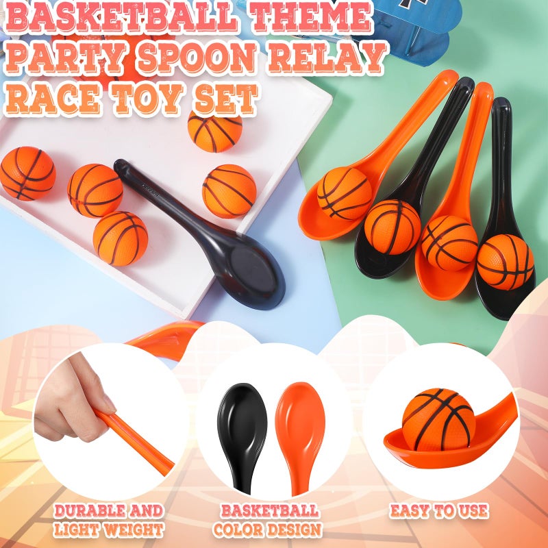 PullCrease 12 Pack Basketball Theme Birthday Party Game Ball and Spoon Relay Race Toy Set for Kids Adults Field Day Egg Spoon and Race Game for Sports Party Indoor Outdoor School Supplies(Orange) - Image 3