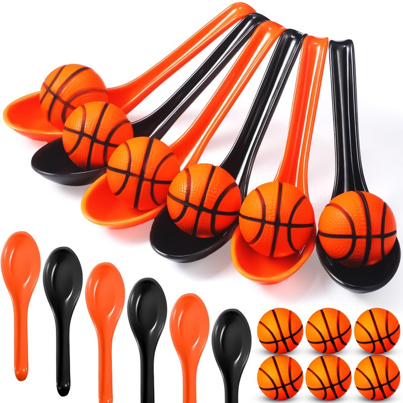PullCrease 12 Pack Basketball Theme Birthday Party Game Ball and Spoon Relay Race Toy Set for Kids Adults Field Day Egg Spoon and Race Game for Sports Party Indoor Outdoor School Supplies(Orange) - Image 1
