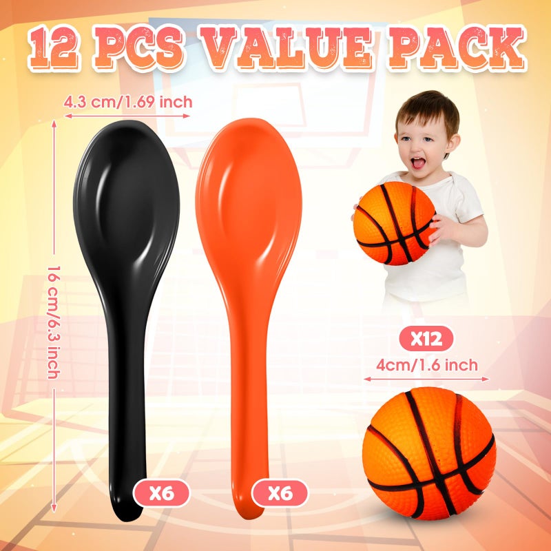 PullCrease 12 Pack Basketball Theme Birthday Party Game Ball and Spoon Relay Race Toy Set for Kids Adults Field Day Egg Spoon and Race Game for Sports Party Indoor Outdoor School Supplies(Orange) - Image 2