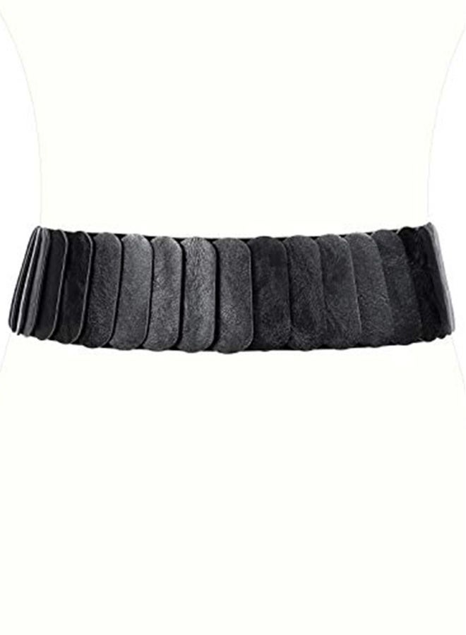 Wide Elastic Waist Belt Vintage, Girls Thick Stretch Belt with Interlock Buckle , Women Stretch Waist Belt,  Fashion Retro Leather Waistband for Ladies Dress Decoration Black - Image 5