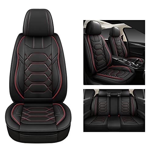 Pariitadin Leather Car Seat Covers Full Set, Waterproof Faux Leather Seat Covers for Cars, Non-Slip Car Interior Covers Universal Fit for Most Cars Sedans Trucks SUVs, Black/Red - Image 4