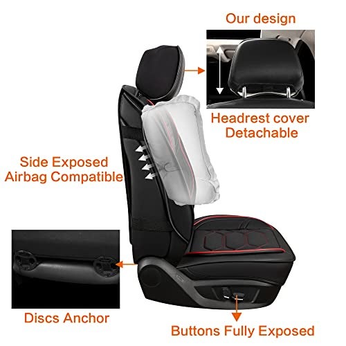 Pariitadin Leather Car Seat Covers Full Set, Waterproof Faux Leather Seat Covers for Cars, Non-Slip Car Interior Covers Universal Fit for Most Cars Sedans Trucks SUVs, Black/Red - Image 5