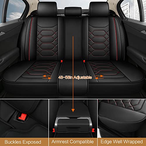 Pariitadin Leather Car Seat Covers Full Set, Waterproof Faux Leather Seat Covers for Cars, Non-Slip Car Interior Covers Universal Fit for Most Cars Sedans Trucks SUVs, Black/Red - Image 3
