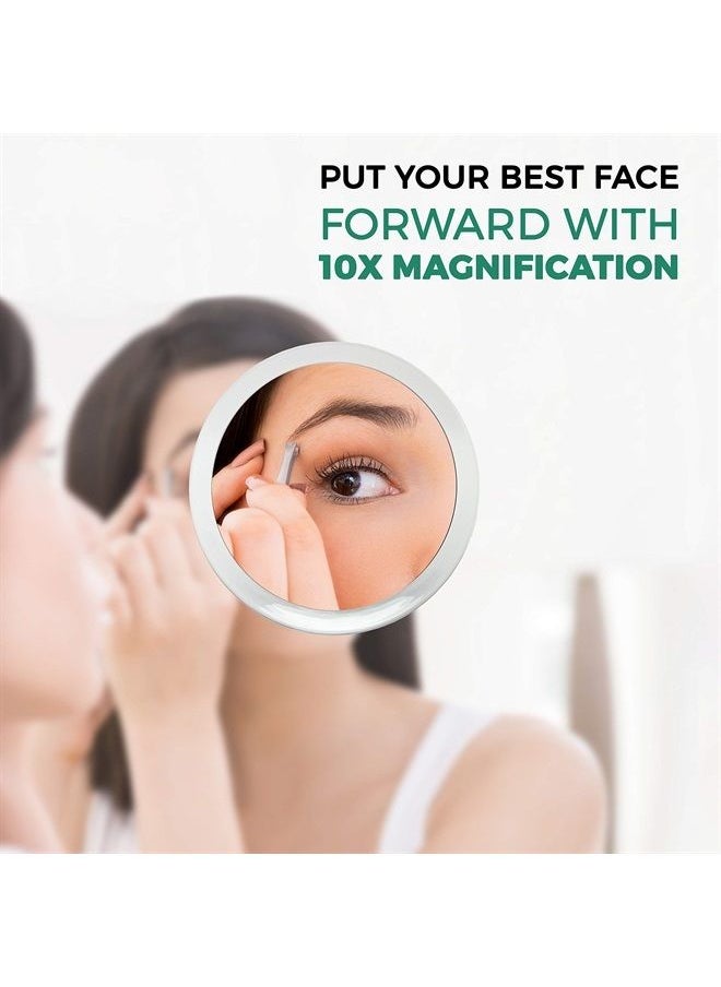 DB Tech Large 8-Inch Suction 10x Magnifying Mirror with Precision Tweezers w/Rubberized Grips, Triple Suction for Lasting Hold on Most Flat Surfaces