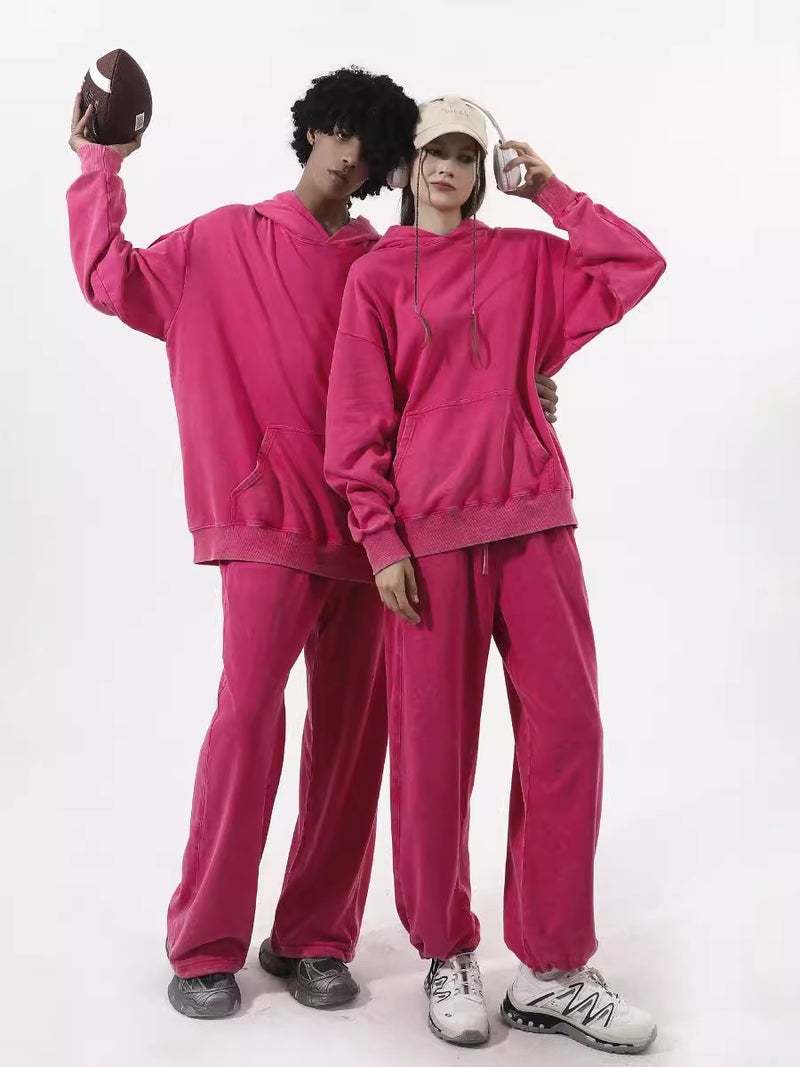 Washing Old Fashion Sportswear Suit Men And Women Slim Loose Leisure Two-Piece Set - Image 4